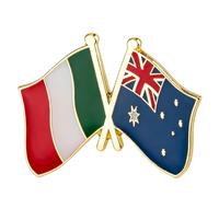Italy & Australia Crossed Flags Enamel Pin Badge, Double Flag Lapel Pin 1.9 x 1.5cm, Gold Tone Metal with Hard Enamel Finish, International Friendship Souvenir Brooch for Jackets, Hats, Bags
