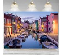Italy Backdrop Photography Burano Island Painted House Street Night Scenery Background Travel Themed Party Decor Banner 210X150cm