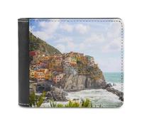 Italy Cinque Terre Men's Leather Wallet Bifold Purse Card Holder Slim Money Clip Single-Sided Print