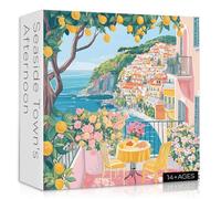 Italy Cinque Terre Puzzle Puzzles for Adults 1000 Pieces, Colorful Beach Puzzle with Flower, Summer Ocean Scenery Art, Italian Seaside Landscape Jigsaw Puzzle