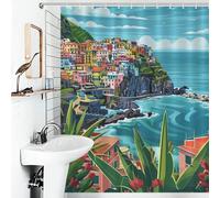 Italy Cinque Terre Town Minimalist Art Bath Shower Curtains Mildew Quick Drying Proof Resistant Modern Fabric Bathroom Decor Set for Home Bathroom Toile Hotel Decor 56.30x70.87Inch（143x180cm）