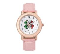 Italy Clover Flag Classic Watches for Women Pink Leather Strap Trendy Quartz Watch for Small Wrists