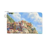 Italy Coast Cinque Terre Small Canvas Coin Purse Change Zippered Pouch Wallet Organizer Bags 7.4 X 4.6 Inch