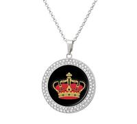 Italy Crowned Round Pendant Necklaces for Women Alloy Rhinestone Jewelry Custom Picture Necklace