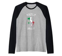Italy Distressed Flag Sicily Pride Raglan Baseball Tee