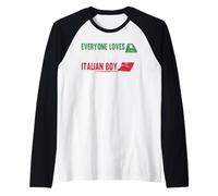 Italy Flag Hand Gesture Everyone Loves A Nice Italian Boy Raglan Baseball Tee