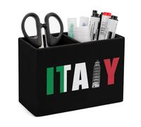 Italy Flag Italia Pisa Leaning Tower Leather Pen Pot 2 Sections Pencil Holder Office Desktop Organizer Makeup Storage