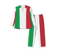 Italy Flag Men'S Long-Sleeved Pajama Set Daily Loungewear Nighttime Sleep Essentials Black