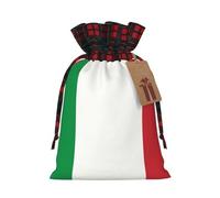Italy Flag Printed Christmas Drawstring Linen Gift Bags â€“ Reusable Burlap Fabric Bags With Tags For Christmas Gifts, Party Favors, Wedding Decor & Holiday Packaging 2 Sizes