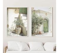 Italy Green Olive Tree Poster City Landscape Wall Picture Print Modern Minimalist Canvas Painting Room Home Decor 19.6”x 27.5”(50x70cm) x2 No frame