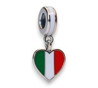 Italy Heart Love Flag Sicily Naples Rome 925 Silver Charm Bracelet Pendant Jewellery