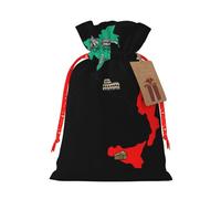 Italy Map Cities Marked Print Holiday Burlap Gift Bag With Drawstring, Small Party Favor Pouches For Christmas Gifting-S Size