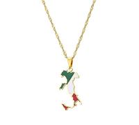 Italy Map Flag Pendant Necklaces Silver Color/Gold Color Italian Maps Jewelry(Gold Color,45cm)