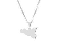 Italy Map Necklace - Couple Style Sicily Charm Pendant Smooth Clavicle Chain For Men Women Teenager Jewelry Accessories,White,Long:50Cm