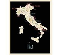 Italy Map Wall Art Poster (11'' x 14'') Black - Map of Italy Art Print for Home Decor, Travelers, Children Room, Classrooms, Playrooms, by Kindred Sol Collective