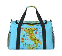 Italy Map With Food Icons Print Foldable Carry On Tote Large Capacity Hand Carry Bag for Airplane Weekend Getaways