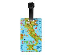 Italy Map with Food Icons Print Premium PVC Luggage Tag Reliable Suitcase ID Holder Hassle-Free Travel Essential Accessory Gift