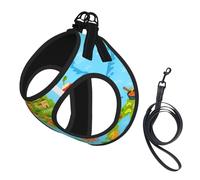 Italy Map With Food Icons Print Small Dog Harness And Leash Set, Adjustable Soft Vest With 360° Reflective Straps For Cats Puppy