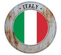 Italy Porch Sign National Flag Vintage Farmhouse Signs Italy Flag Metal Tin Sign Wall Plaque Country Souvenir Round Door Hanger Sign Quality Metal Sign for Front Porch Laundry Room 12x12in