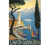 Italy Riva Lake Garda Travel Poster - A4 Wall Art, Wanderlust Print, Inspirational World Map, Vintage City, Retro Poster, Home Decor for Living Room, Office, Gift Idea for Travel Lovers