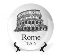 Italy Rome Personalized Bone China Decorative Plate Ceramic Decorative Plates with Display Stand for Home Office Decor