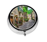 Italy Street Print Round Pill Organizer 3 Compartment Pill Box Portable Medicine Pill Case for Outdoor Travel