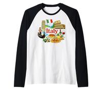 Italy Travel Icons Culture Landmarks Art Design Raglan Baseball Tee