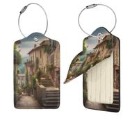 Italy Tuscan Luggage Tags for Suitcases, 1 PU Leather Suitcase Tags Identifiers with Stainless Steel Loop, Privacy Cover ID Label with Address Card, Travel Essentials Bag Tag