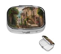 Italy Tuscan Pill Box 2 Compartment Medicine Pill Organizer Square Pill Case for Purse & Pocket Travel Pillbox Portable Metal Medicine Vitamin Fish Oil Organizer Unique Gift