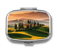 Italy Tuscan Pill Box 2 Compartment - Small Metal Medicine Organizer Portable Pill Case for Purse Pocket Travel Vitamin Organizer for Men Women, BPA-Free