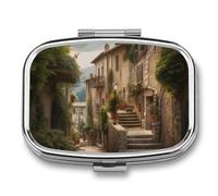 Italy Tuscan Pill Box 2 Compartment - Small Metal Medicine Organizer Portable Pill Case for Purse Pocket Travel Vitamin Organizer for Men Women, BPA-Free