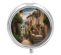 Italy Tuscan Pill Box Small Round Pill Case Portable Travel Pill Container Multi-Functional Moisture Proof Metal Medicine Pill Organizer Box for Vitamins Fish Oil