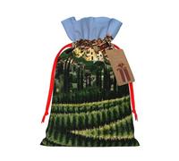 Italy-Tuscan Print Christmas Gift Bag, Drawstring Christmas Bags Reusable Gift Bags With Name Tags