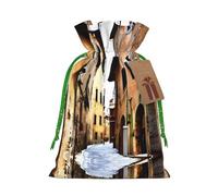 Italy Tuscan Print Christmas Gift Bag, Drawstring Christmas Bags Reusable Gift Bags With Name Tags