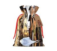 Italy Tuscan Print Christmas Gift Bag, Drawstring Christmas Bags Reusable Gift Bags With Name Tags