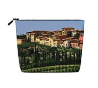 Italy-Tuscan Print Fake Hemp Makeup Bag,Makeup Bag,Travel Bag Pouch,Toiletry Bag with Zipper
