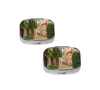 Italy Tuscan Print pilldispenser 2 Compartment Medicine Case, Portable pilldispenser for Pocket Or Purse Pillbox