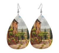 Italy Tuscan Printed Leather Earring For Women,Teardrop Dangle Earrings For Women Friends Valentine Birthday Party Christmas Gifts