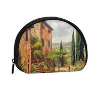 Italy Tuscan Printed Mini Coin Pouch, Shell Shape Zip Around Wallet, Small Zipper Pouch for Cash, Cards, Keys, Lipstick, Storage Pouch, Travel Organizer