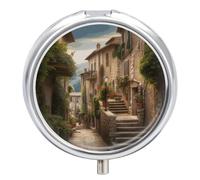 Italy Tuscan Travel Pill Box Case 3 Compartment Cute Pill Organizer Metal Pill Holder with Mirror Small Medicine Organizer Daily Pill Container for Purse Pocket Portable Meds Box