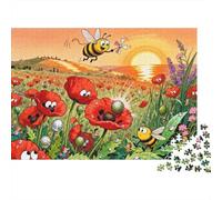Italy Tuscany Poppy & Bee Buzz Wooden Jigsaw Puzzle Waterproof 1000 Piece Puzzles for Adults Challenging And Brainteasing Games
