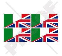 Italy-UK Flag, Italian-British Union Jack, United Kingdom 2" (50mm) Vinyl Bumper-Helmet Stickers, Decals x4
