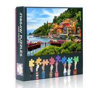 Italy Varenna Jigsaw Puzzles Picturesque Town at Lake Como Picture Puzzles Beautiful Summer Day Landscape Jigsaw Puzzle 1000 Pieces Challenging for Adults Modern Puzzle Crafts