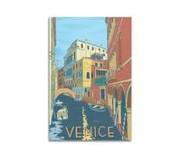 Italy Venice Canal Retro Illustration Colorful Building Gondola Landscape Decorative Painting Canvas Wall Posters And Modern Family Bedroom Decor 20x30inch(50x75cm)