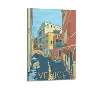 Italy Venice Canal Retro Illustration Colorful Building Gondola Landscape Decorative Painting Canvas Wall Posters And Modern Family Bedroom Decor 16x24inch(40x60cm)