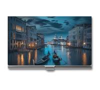 Italy Venice Grand Canal at Night Business Card Holder Metal Wallet Credit Card ID Case for Men Women