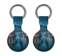 Italy Venice Grand Canal At Night Keychain Holder Case Compatible with AirTag Waterproof Silicone Shell Protective Case 2PCS
