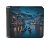 Italy Venice Grand Canal at Night PU Leather Wallets Stylish Bifold Wallet Slim Front Pocket Credit Card Holder for Women Men