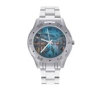 Italy Venice Grand Canal at Night Watch Simple Wrist Watch Stainless Steel Band Analog Quartz Watches for Women Men