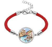 Italy Venice Landscape Watercolour Painting Lucky Red String Bracelet Rope Bracelet Handmade